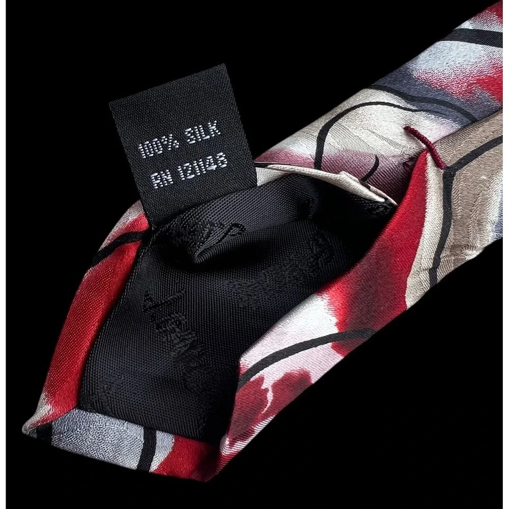 J. Garcia Snail Garden Collection 53, Men's 100% Silk Tie Red/Beige/Black